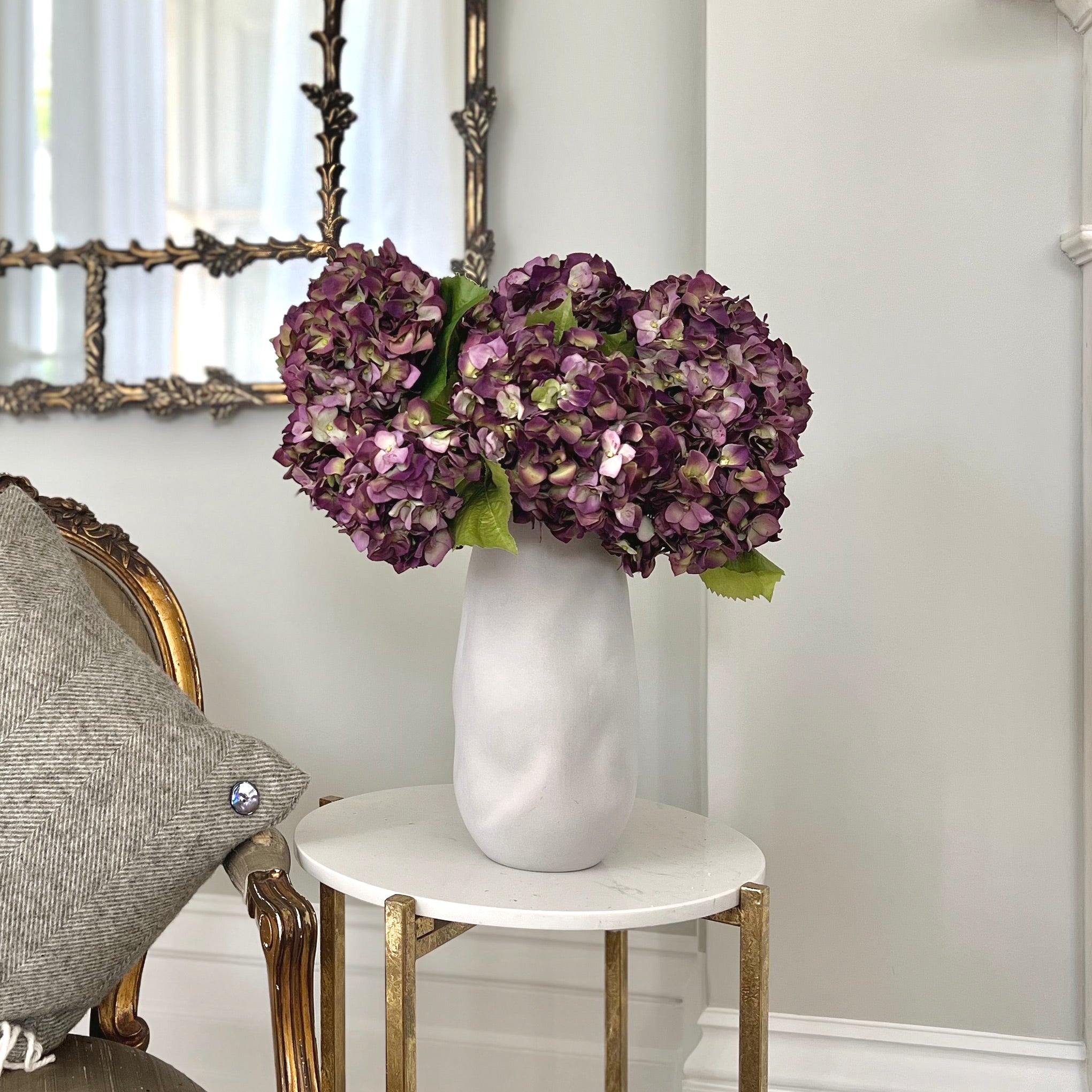 Luxury Lifelike Realistic Artificial Fabric Silk Luxury Flower Purple Dried Hydrangea ABY5070PU Autumnal Stem with Foliage in Naunton Vase ABP525B Buy Online from The Faux Flower Company